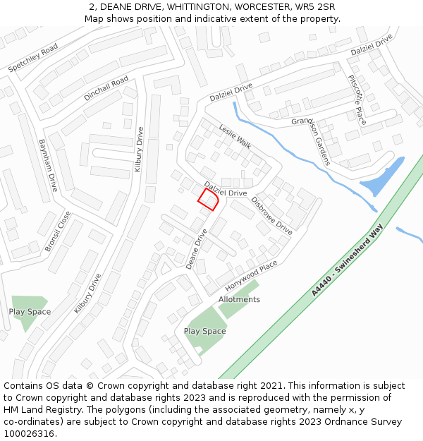 2, DEANE DRIVE, WHITTINGTON, WORCESTER, WR5 2SR: Location map and indicative extent of plot