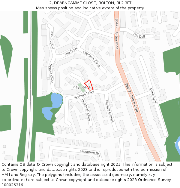 2, DEARNCAMME CLOSE, BOLTON, BL2 3FT: Location map and indicative extent of plot