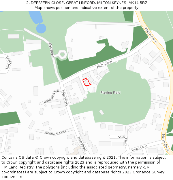 2, DEERFERN CLOSE, GREAT LINFORD, MILTON KEYNES, MK14 5BZ: Location map and indicative extent of plot