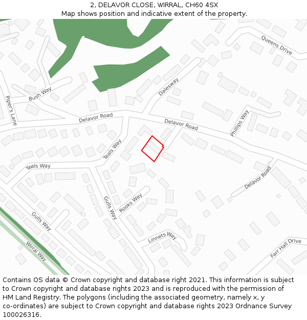 2, DELAVOR CLOSE, WIRRAL, CH60 4SX: Location map and indicative extent of plot