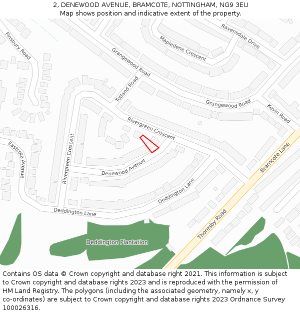 2, DENEWOOD AVENUE, BRAMCOTE, NOTTINGHAM, NG9 3EU: Location map and indicative extent of plot