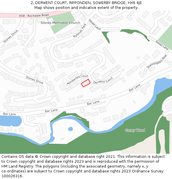 2, DERWENT COURT, RIPPONDEN, SOWERBY BRIDGE, HX6 4JE: Location map and indicative extent of plot