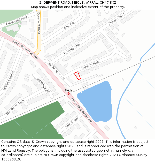 2, DERWENT ROAD, MEOLS, WIRRAL, CH47 8XZ: Location map and indicative extent of plot
