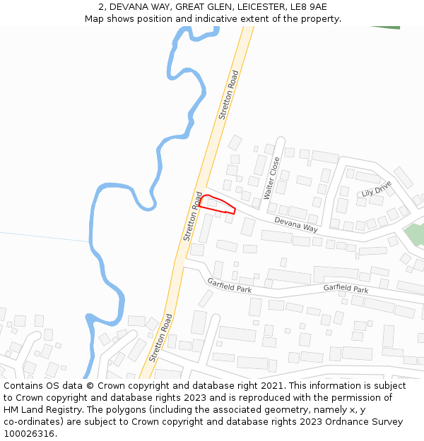 2, DEVANA WAY, GREAT GLEN, LEICESTER, LE8 9AE: Location map and indicative extent of plot