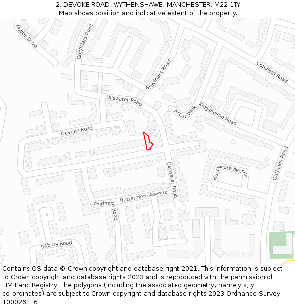 2, DEVOKE ROAD, WYTHENSHAWE, MANCHESTER, M22 1TY: Location map and indicative extent of plot