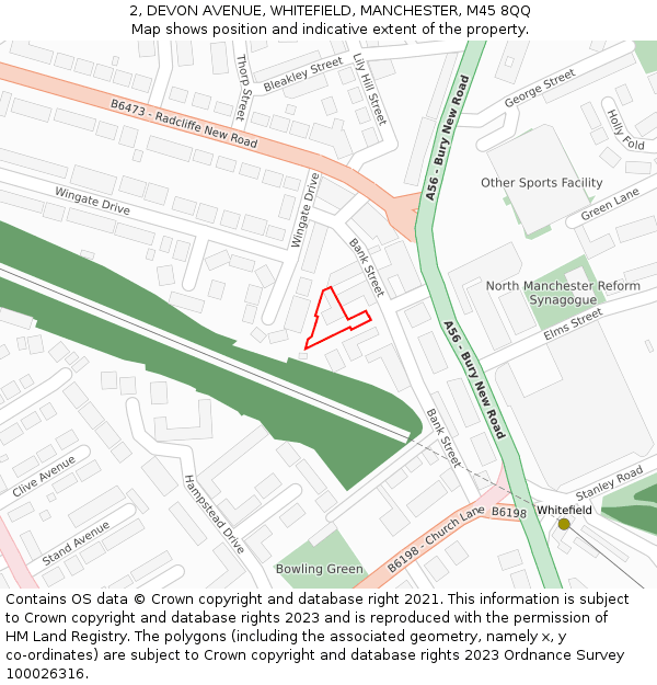 2, DEVON AVENUE, WHITEFIELD, MANCHESTER, M45 8QQ: Location map and indicative extent of plot