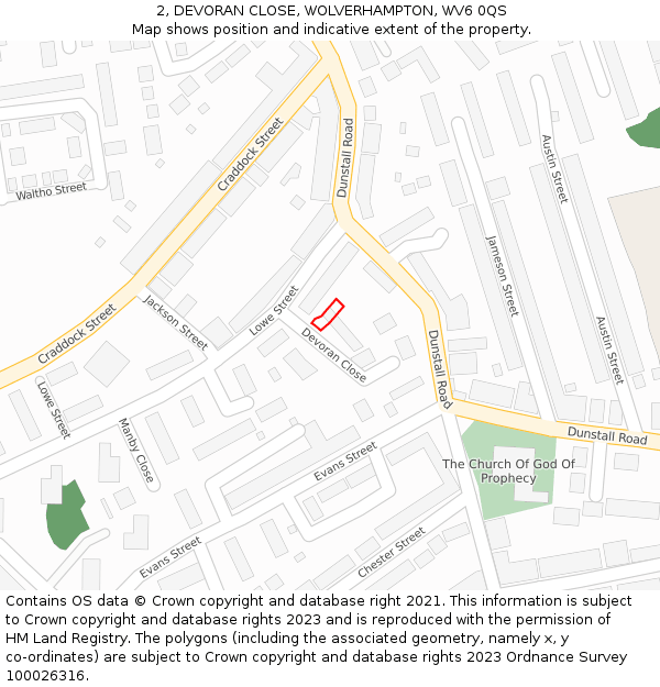 2, DEVORAN CLOSE, WOLVERHAMPTON, WV6 0QS: Location map and indicative extent of plot