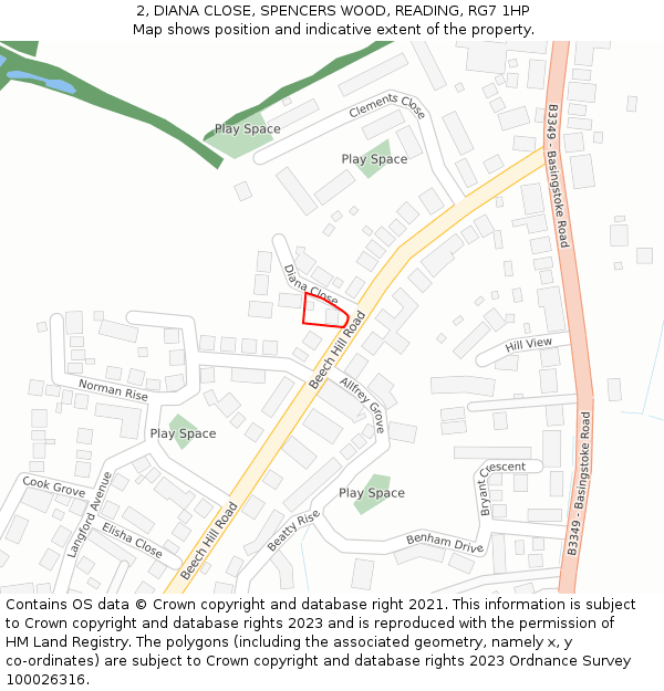 2, DIANA CLOSE, SPENCERS WOOD, READING, RG7 1HP: Location map and indicative extent of plot