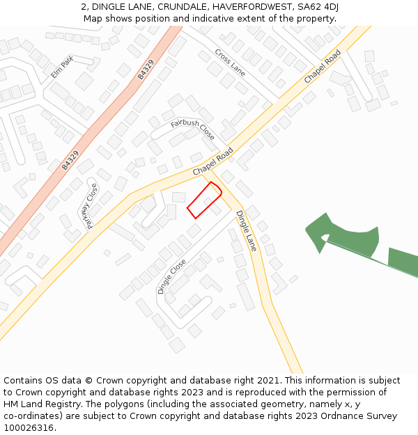 2, DINGLE LANE, CRUNDALE, HAVERFORDWEST, SA62 4DJ: Location map and indicative extent of plot