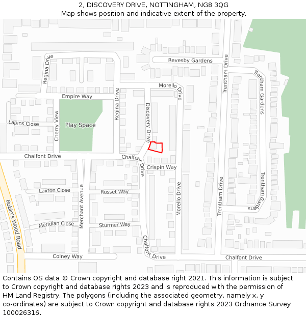 2, DISCOVERY DRIVE, NOTTINGHAM, NG8 3QG: Location map and indicative extent of plot
