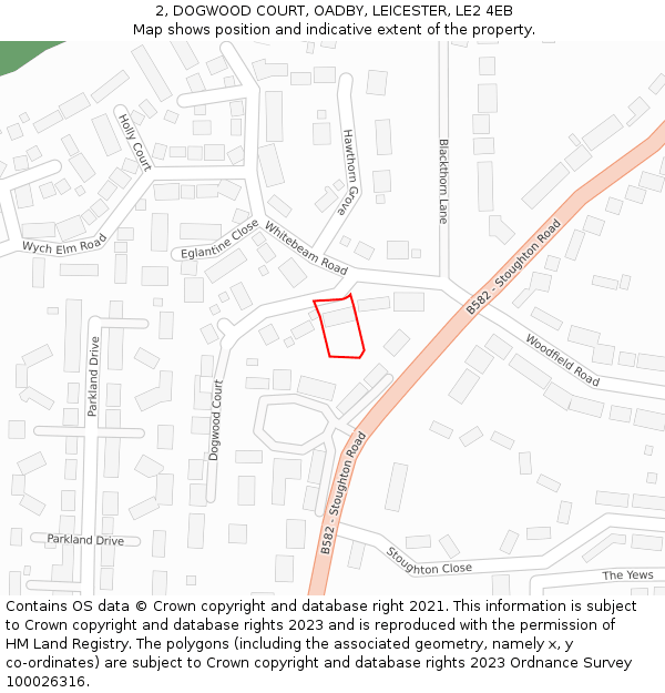 2, DOGWOOD COURT, OADBY, LEICESTER, LE2 4EB: Location map and indicative extent of plot