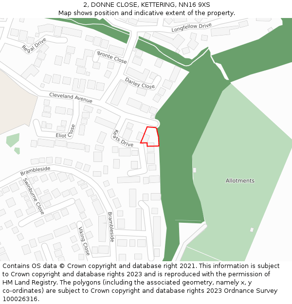 2, DONNE CLOSE, KETTERING, NN16 9XS: Location map and indicative extent of plot