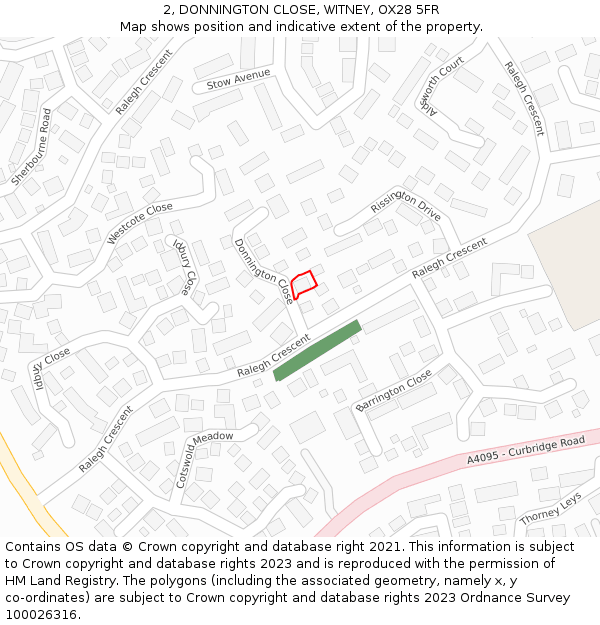 2, DONNINGTON CLOSE, WITNEY, OX28 5FR: Location map and indicative extent of plot