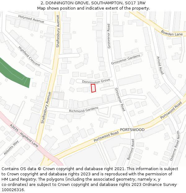 2, DONNINGTON GROVE, SOUTHAMPTON, SO17 1RW: Location map and indicative extent of plot