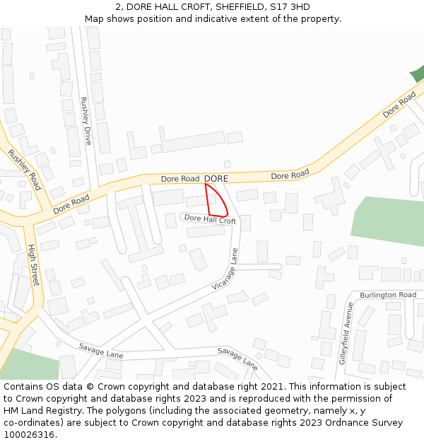 2, DORE HALL CROFT, SHEFFIELD, S17 3HD: Location map and indicative extent of plot