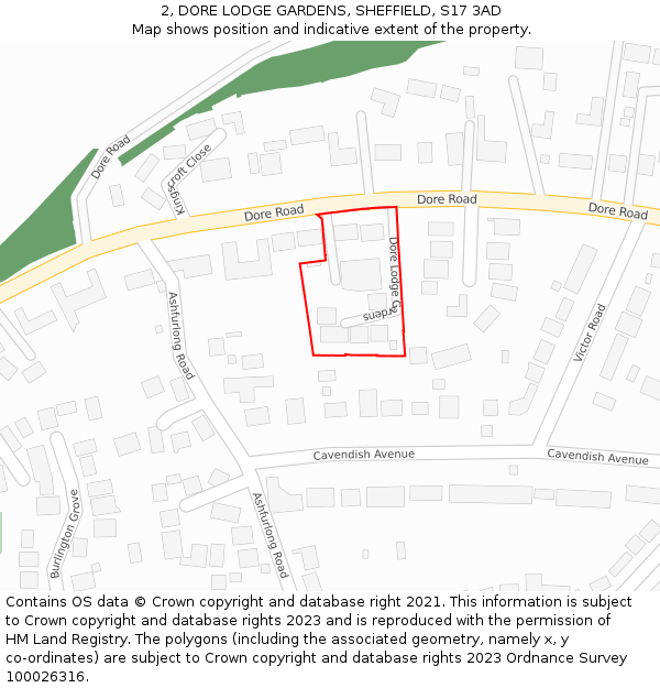 2, DORE LODGE GARDENS, SHEFFIELD, S17 3AD: Location map and indicative extent of plot
