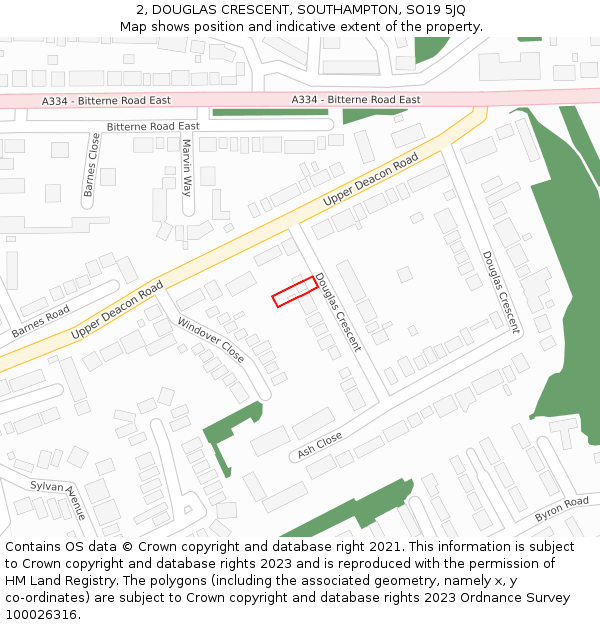 2, DOUGLAS CRESCENT, SOUTHAMPTON, SO19 5JQ: Location map and indicative extent of plot