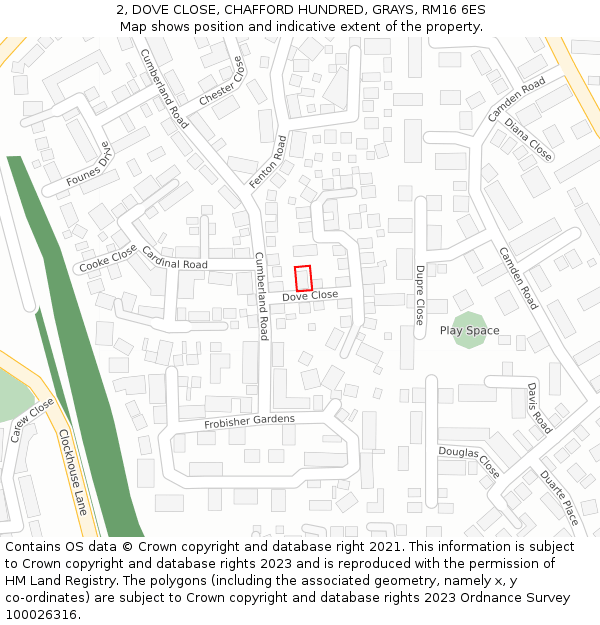 2, DOVE CLOSE, CHAFFORD HUNDRED, GRAYS, RM16 6ES: Location map and indicative extent of plot