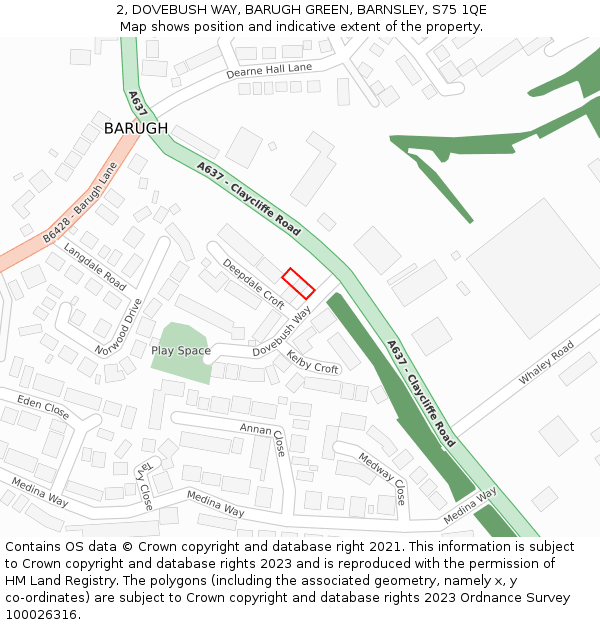 2, DOVEBUSH WAY, BARUGH GREEN, BARNSLEY, S75 1QE: Location map and indicative extent of plot