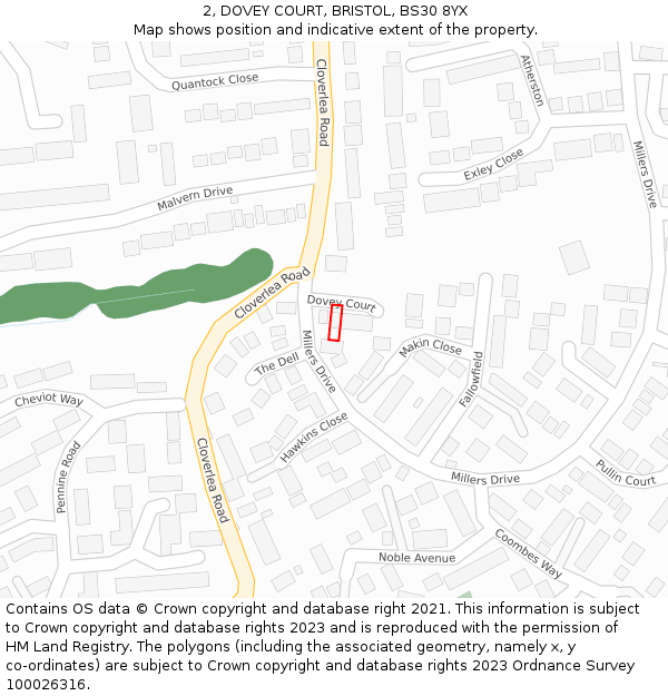 2, DOVEY COURT, BRISTOL, BS30 8YX: Location map and indicative extent of plot
