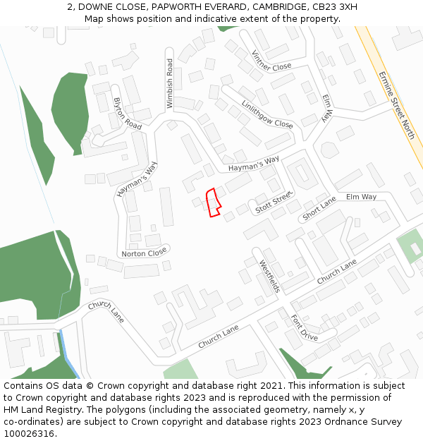 2, DOWNE CLOSE, PAPWORTH EVERARD, CAMBRIDGE, CB23 3XH: Location map and indicative extent of plot