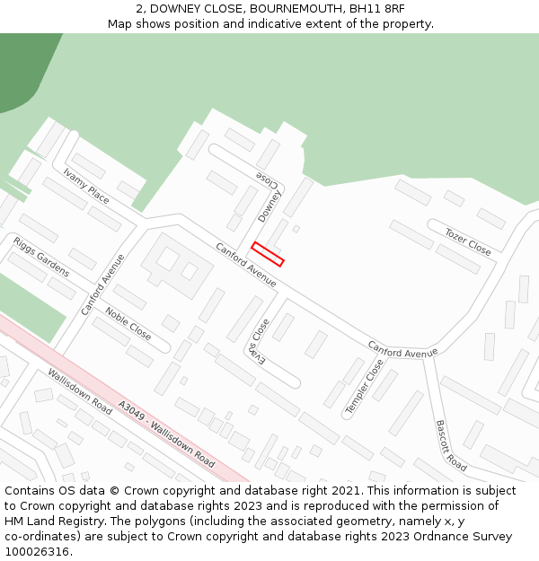 2, DOWNEY CLOSE, BOURNEMOUTH, BH11 8RF: Location map and indicative extent of plot