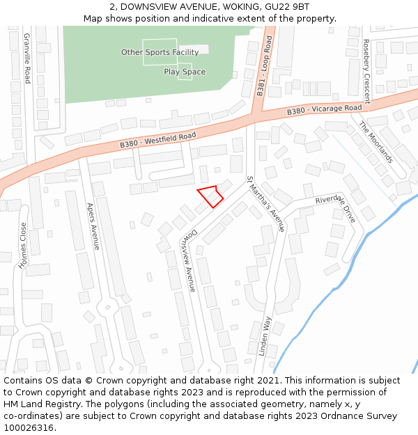 2, DOWNSVIEW AVENUE, WOKING, GU22 9BT: Location map and indicative extent of plot