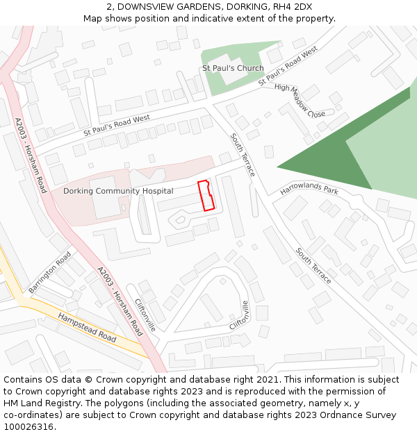 2, DOWNSVIEW GARDENS, DORKING, RH4 2DX: Location map and indicative extent of plot