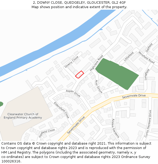 2, DOWNY CLOSE, QUEDGELEY, GLOUCESTER, GL2 4GF: Location map and indicative extent of plot