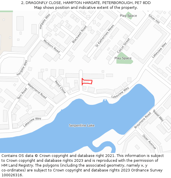 2, DRAGONFLY CLOSE, HAMPTON HARGATE, PETERBOROUGH, PE7 8DD: Location map and indicative extent of plot