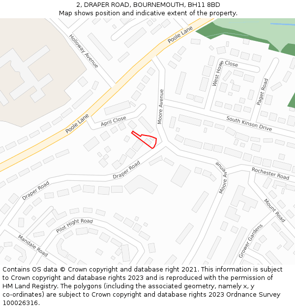 2, DRAPER ROAD, BOURNEMOUTH, BH11 8BD: Location map and indicative extent of plot