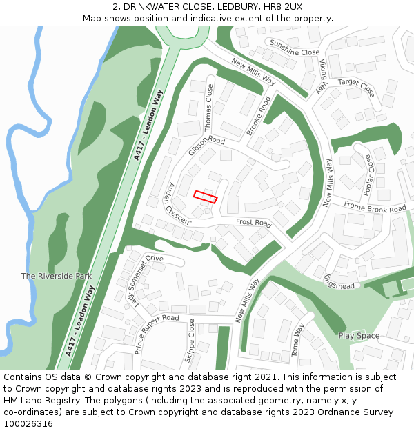 2, DRINKWATER CLOSE, LEDBURY, HR8 2UX: Location map and indicative extent of plot