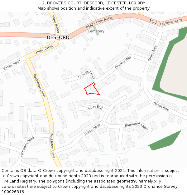 2, DROVERS COURT, DESFORD, LEICESTER, LE9 9DY: Location map and indicative extent of plot