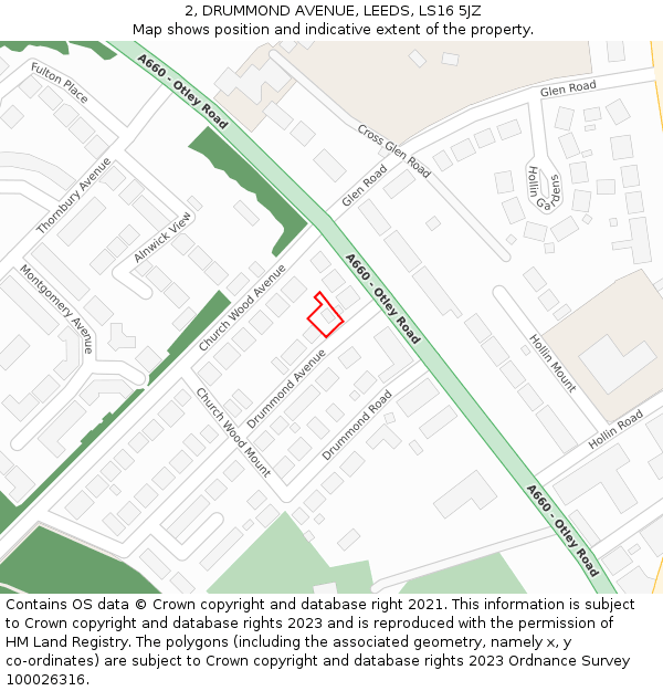 2, DRUMMOND AVENUE, LEEDS, LS16 5JZ: Location map and indicative extent of plot