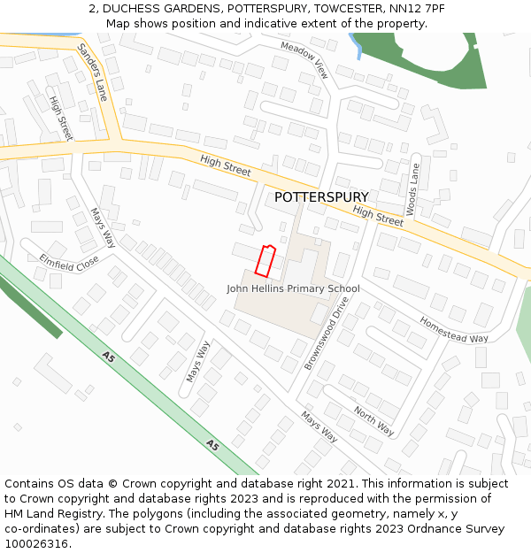 2, DUCHESS GARDENS, POTTERSPURY, TOWCESTER, NN12 7PF: Location map and indicative extent of plot