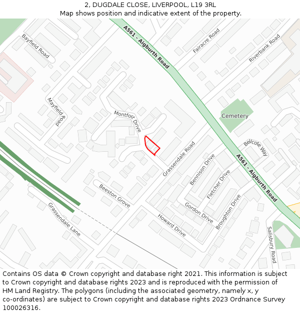 2, DUGDALE CLOSE, LIVERPOOL, L19 3RL: Location map and indicative extent of plot