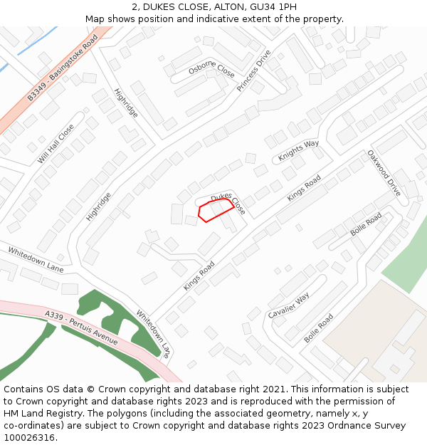 2, DUKES CLOSE, ALTON, GU34 1PH: Location map and indicative extent of plot