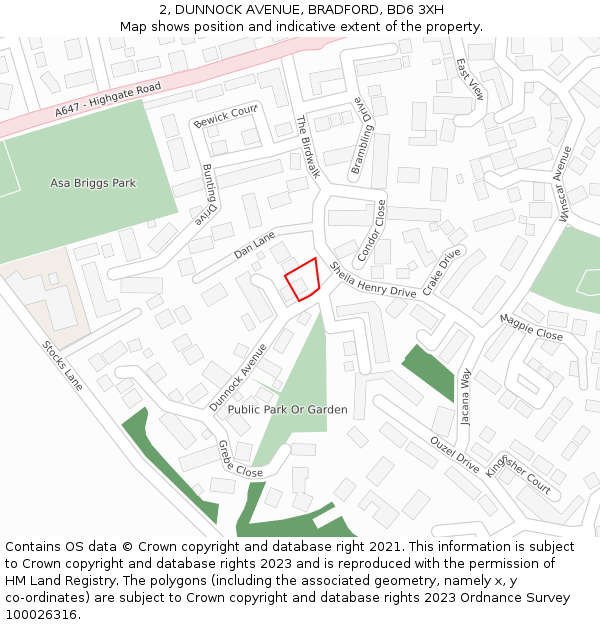 2, DUNNOCK AVENUE, BRADFORD, BD6 3XH: Location map and indicative extent of plot