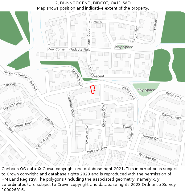 2, DUNNOCK END, DIDCOT, OX11 6AD: Location map and indicative extent of plot