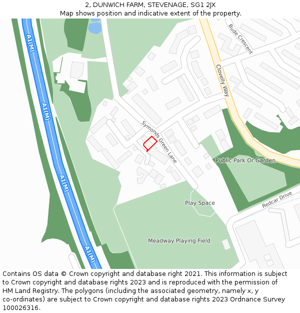 2, DUNWICH FARM, STEVENAGE, SG1 2JX: Location map and indicative extent of plot