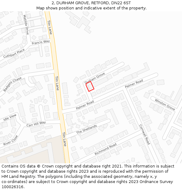 2, DURHAM GROVE, RETFORD, DN22 6ST: Location map and indicative extent of plot