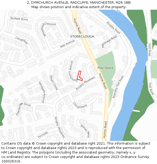 2, DYMCHURCH AVENUE, RADCLIFFE, MANCHESTER, M26 1BB: Location map and indicative extent of plot