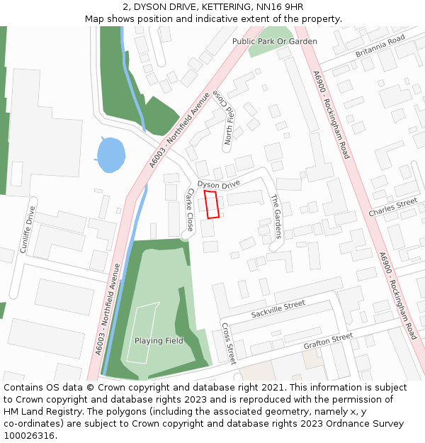 2, DYSON DRIVE, KETTERING, NN16 9HR: Location map and indicative extent of plot