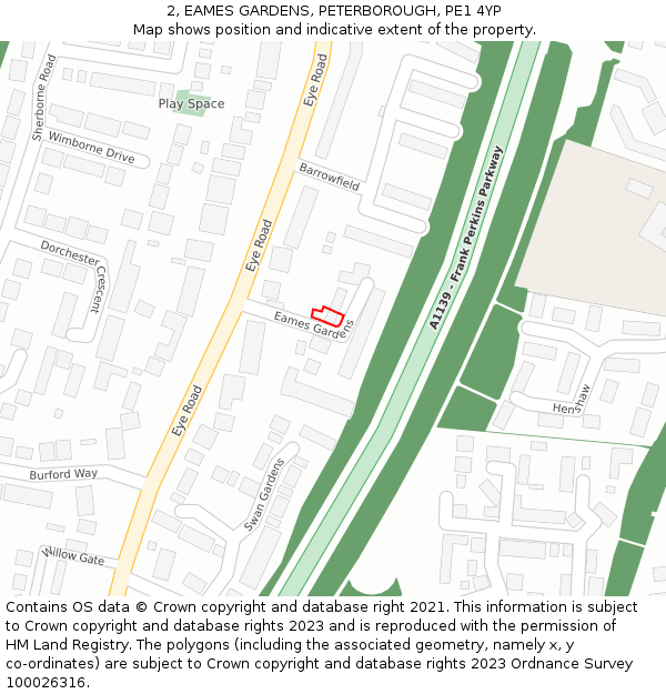 2, EAMES GARDENS, PETERBOROUGH, PE1 4YP: Location map and indicative extent of plot