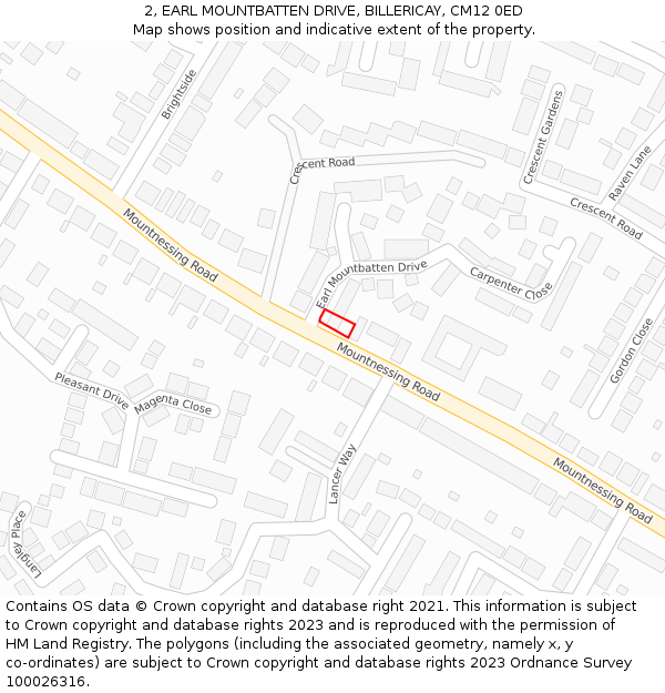 2, EARL MOUNTBATTEN DRIVE, BILLERICAY, CM12 0ED: Location map and indicative extent of plot