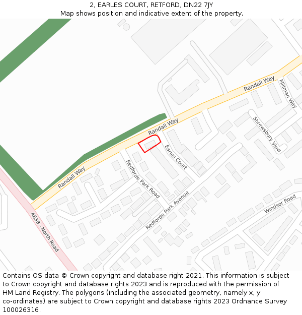 2, EARLES COURT, RETFORD, DN22 7JY: Location map and indicative extent of plot