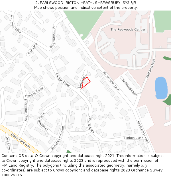 2, EARLSWOOD, BICTON HEATH, SHREWSBURY, SY3 5JB: Location map and indicative extent of plot
