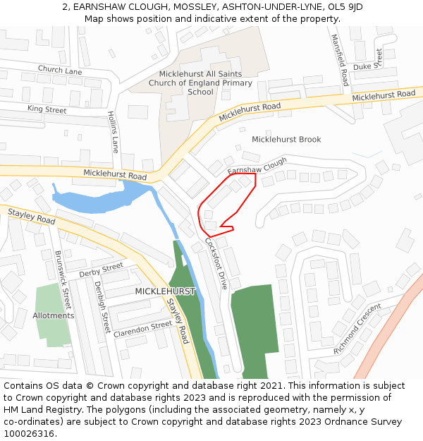2, EARNSHAW CLOUGH, MOSSLEY, ASHTON-UNDER-LYNE, OL5 9JD: Location map and indicative extent of plot