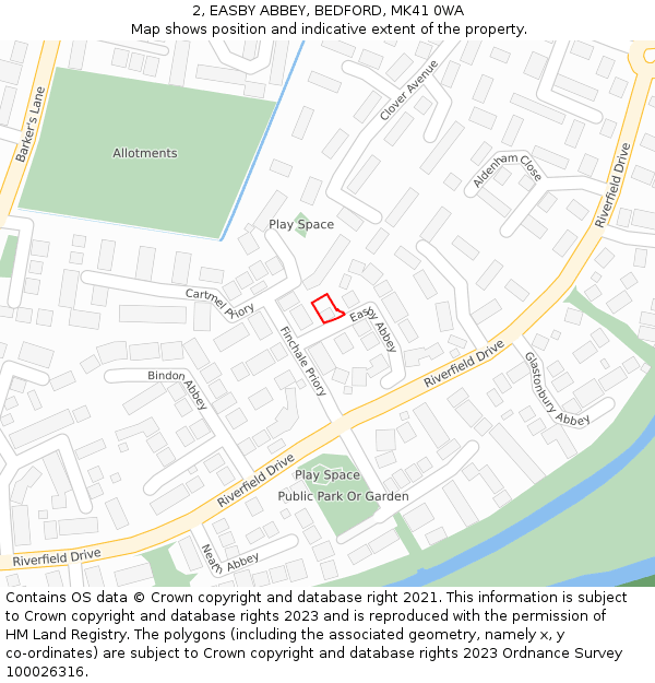 2, EASBY ABBEY, BEDFORD, MK41 0WA: Location map and indicative extent of plot
