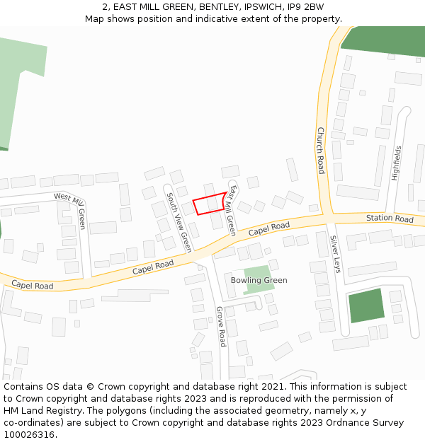 2, EAST MILL GREEN, BENTLEY, IPSWICH, IP9 2BW: Location map and indicative extent of plot